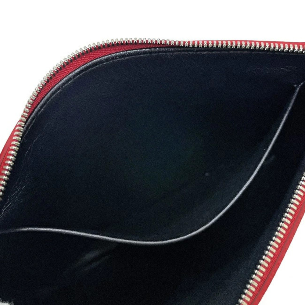 Balenciaga Clutch Red Black Leather Clutch Bag Zipper Logo One Point - Picture 5 of 10